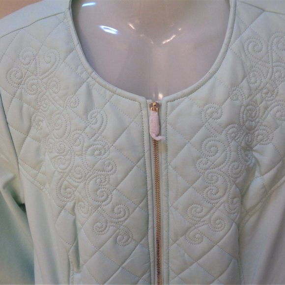 Dennis Basso Faux Leather Quilted Jacket Embroidery Mint Color Size L Chic - Picture 5 of 10